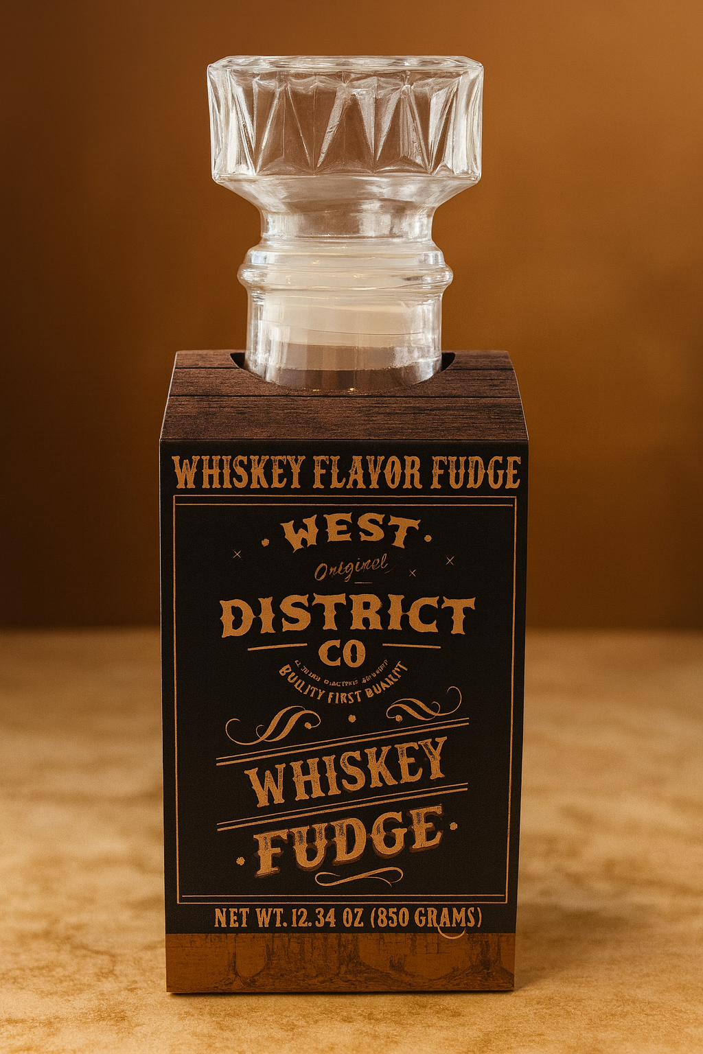 Whiskey Fudge in Luxury Glass Decanter – Gourmet Chocolate Fudge with Whiskey Flavor | Unique Gift for Men, Dad, Whiskey Lovers & Special Occasions (12.34 oz)