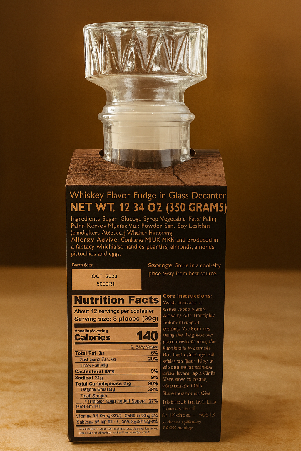 Whiskey Fudge in Luxury Glass Decanter – Gourmet Chocolate Fudge with Whiskey Flavor | Unique Gift for Men, Dad, Whiskey Lovers & Special Occasions (12.34 oz)